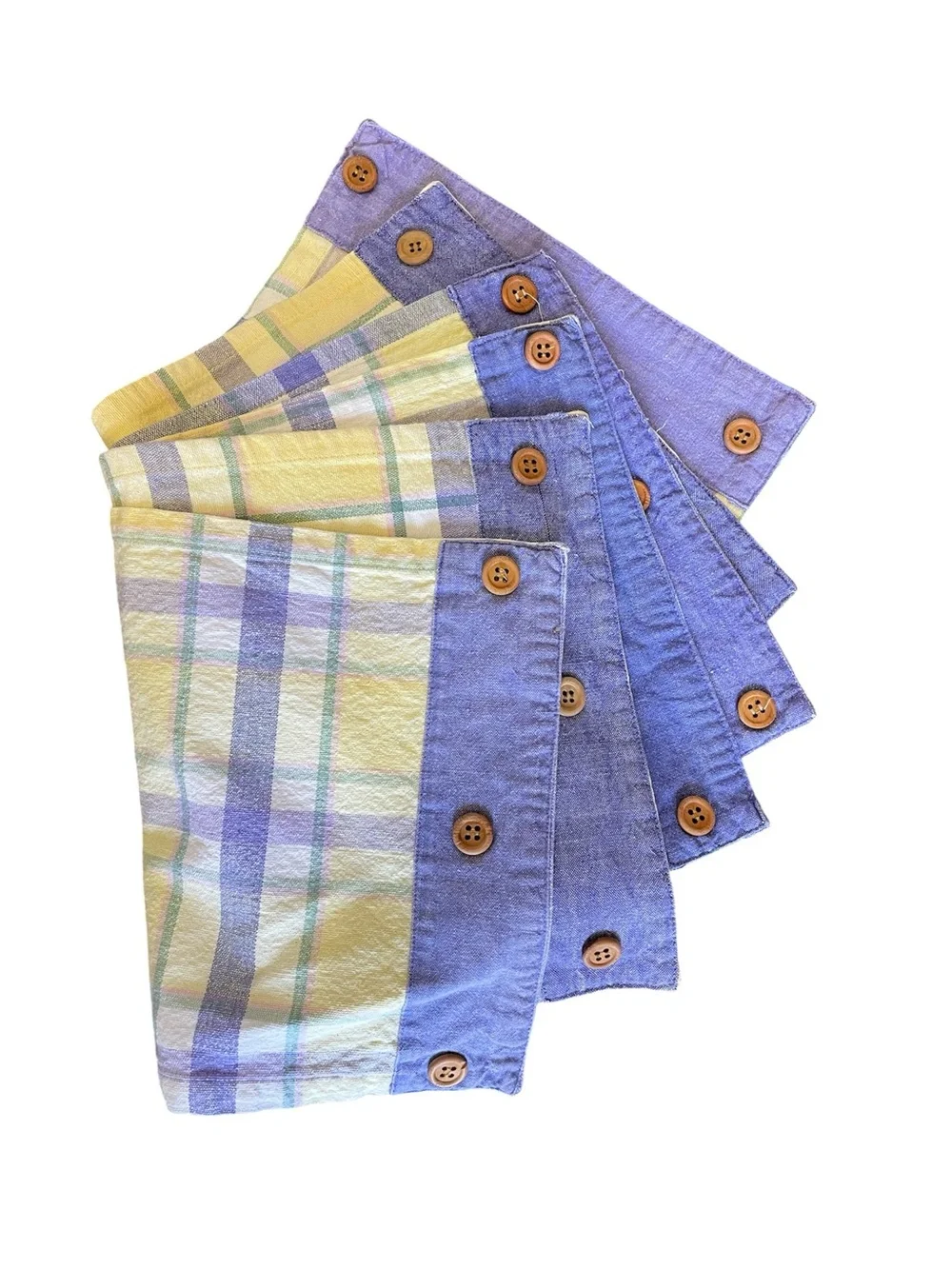 Set of 6 Lavender & Yellow Plaid Placemats with Wood Buttons, Preppy, Linens